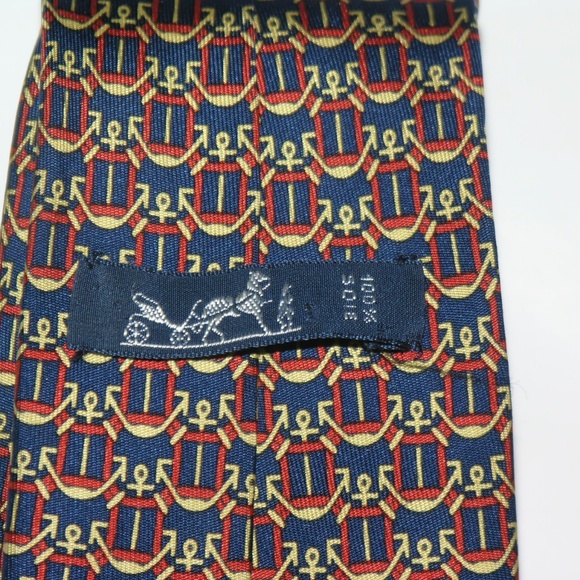 Hermes Blue Naval Anchor Pattern Classic Width Tie 908 HA - Picture 6 of 7